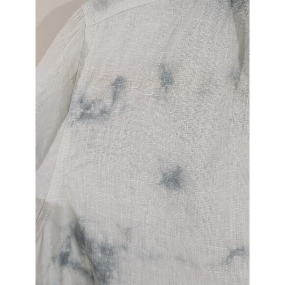 C & C California Linen Hoodie Blouse Sz 2X Tie Dye White Gray Tunic Button Back - Picture 3 of 10